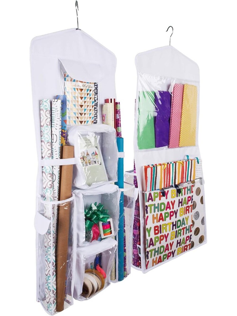 Double-Sided Hanging Gift Bag and Gift Wrap Organizer White